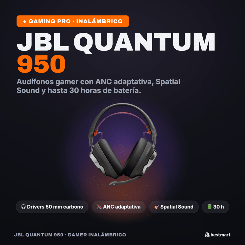 Audífonos Gamer Inalámbricos JBL Quantum 950 Bluetooth ANC Spatial Sound Negro - Bestmart