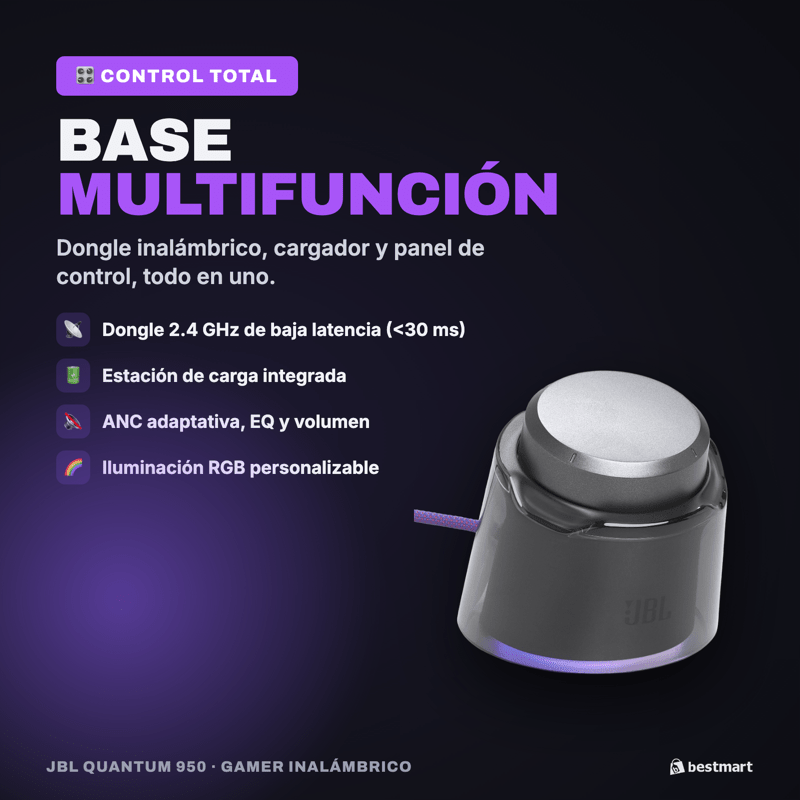 Audífonos Gamer Inalámbricos JBL Quantum 950 Bluetooth ANC Spatial Sound Negro - Bestmart