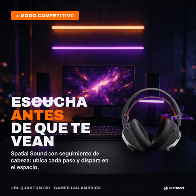 Audífonos Gamer Inalámbricos JBL Quantum 950 Bluetooth ANC Spatial Sound Negro - Bestmart