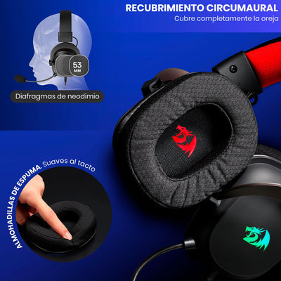 Audífonos Gamer Inalámbricos Redragon Zeus Pro H510 - PRO Bluetooth Sonido 7.1 Virtual 20 - 20k Hz - Negro - Bestmart
