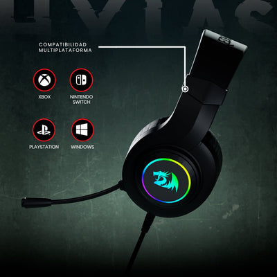 Audífonos Gamer Redragon Hylas H260 RGB USB Sonido Stereo 20 - 20k Hz RGB - Negro - Bestmart