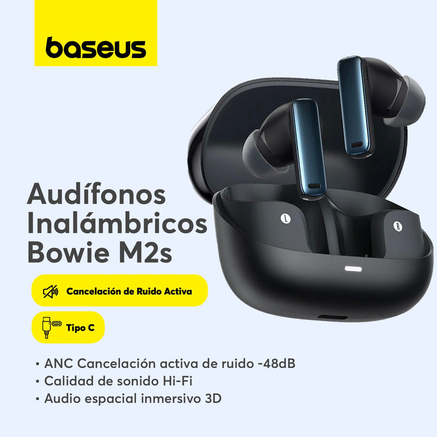 Audífonos Inalámbricos Baseus Bowie M2s TWS Hi - Fi Cancelación Activa de Ruido - Negro - Bestmart