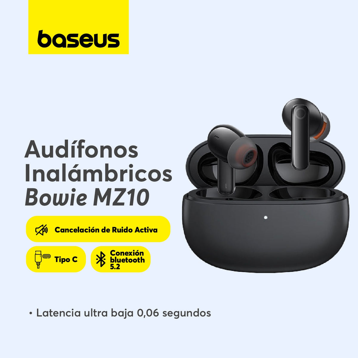 Audífonos Inalámbricos Baseus Bowie MZ10 - Cancelación de Ruido - Negro - Bestmart