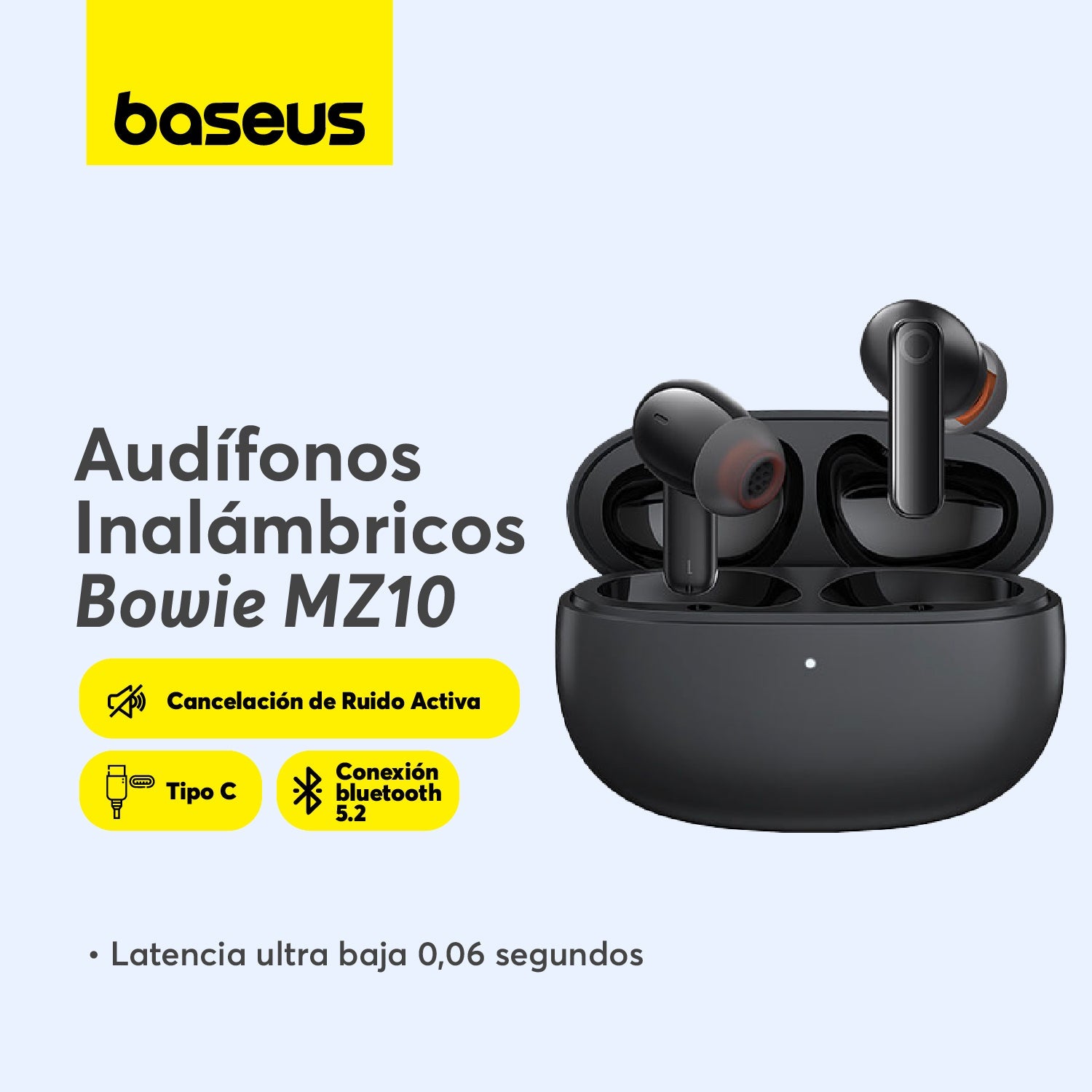 Audífonos Inalámbricos Baseus Bowie MZ10 - Cancelación de Ruido - Negro - Bestmart