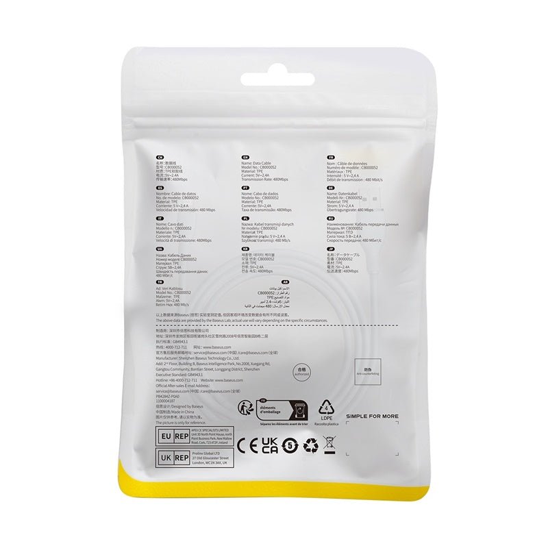 Cable de Carga Baseus USB a Lightning iPhone de 1,2 Metros - Blanco - Bestmart