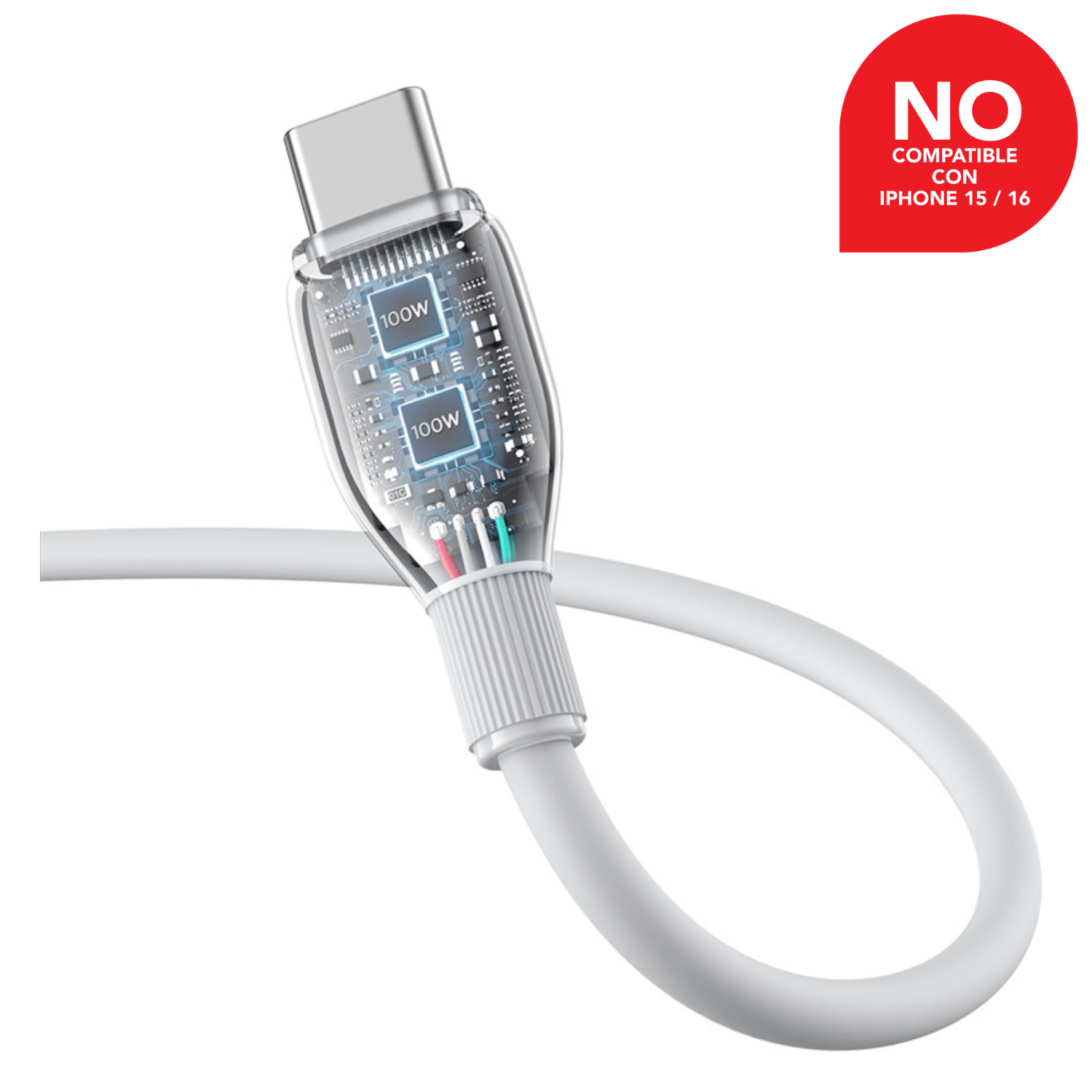 Cable de Carga Baseus USB a Tipo - C de 2 Metros - 100W - Series Pudding - Blanco - Bestmart