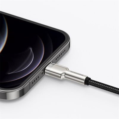 Cable de Carga Metálico Baseus USB a Lightning de 25 cm - Serie Cafule Premium - Negro - Bestmart