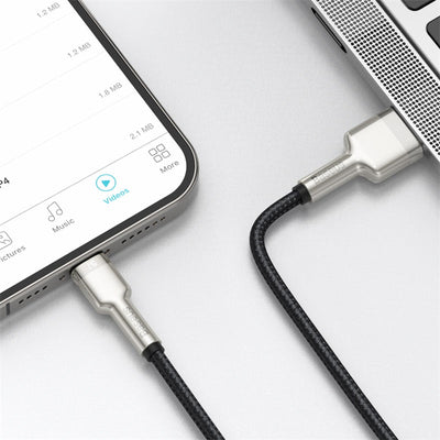 Cable de Carga Metálico Baseus USB a Lightning de 25 cm - Serie Cafule Premium - Negro - Bestmart