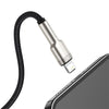 Cable de Carga Metálico Baseus USB a Lightning de 25 cm - Serie Cafule Premium - Negro - Bestmart