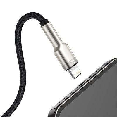 Cable de Carga Metálico Baseus USB a Lightning de 25 cm - Serie Cafule Premium - Negro - Bestmart