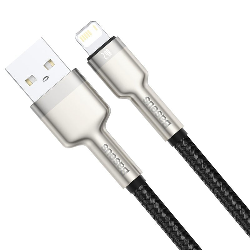 Cable de Carga Metálico Baseus USB a Lightning de 25 cm - Serie Cafule Premium - Negro - Bestmart