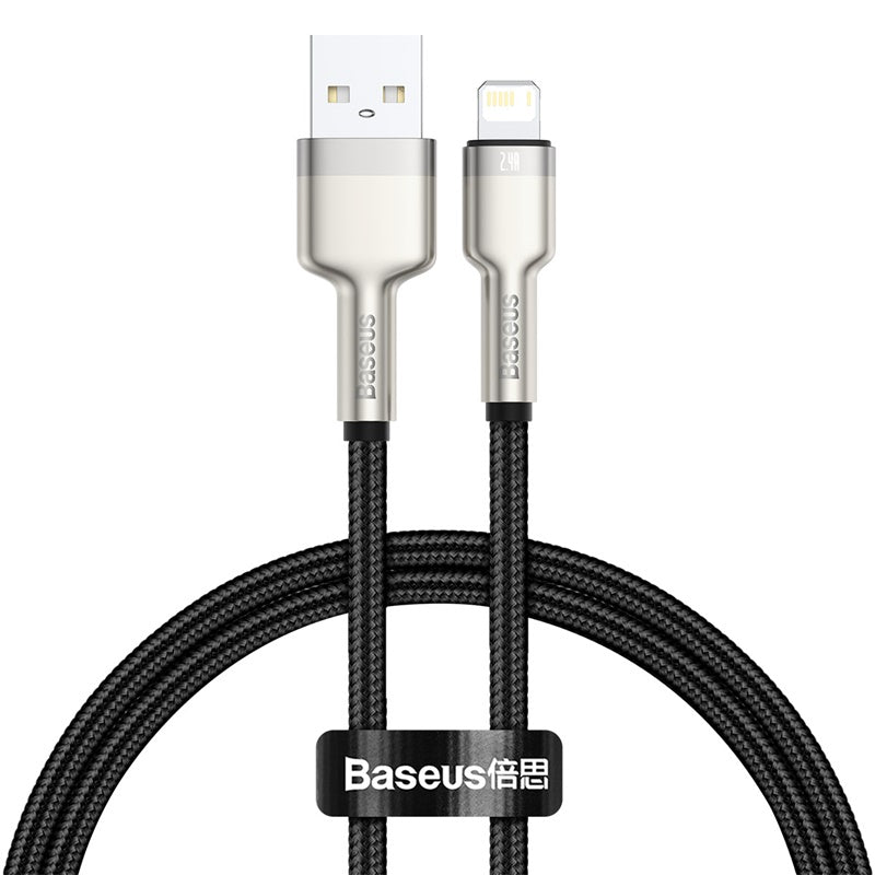 Cable de Carga Metálico Baseus USB a Lightning de 25 cm - Serie Cafule Premium - Negro - Bestmart