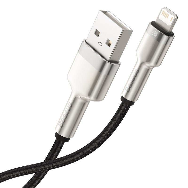 Cable de Carga Metálico Baseus USB a Lightning de 25 cm - Serie Cafule Premium - Negro - Bestmart