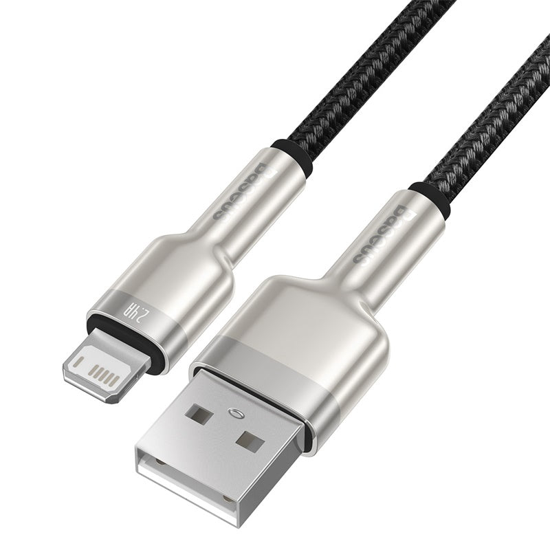 Cable de Carga Metálico Baseus USB a Lightning de 25 cm - Serie Cafule Premium - Negro - Bestmart