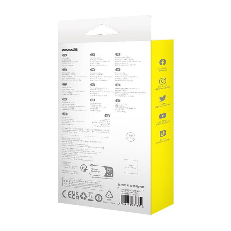 Cable de carga rápida Baseus Unbreakable Tipo C a Tipo C de 1 metro - 100W - Blanco - Bestmart