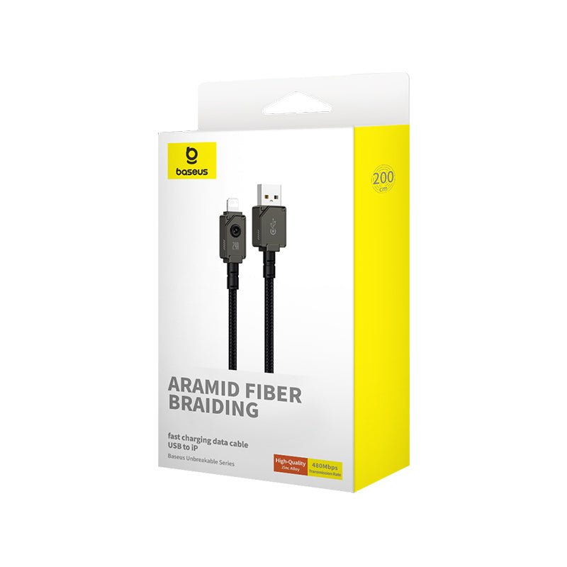 Cable de carga rápida Baseus Unbreakable USB a Lightning de 2 metros - 2.4A - Negro - Bestmart