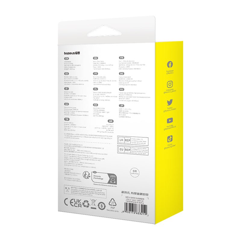 Cable de carga rápida Baseus Unbreakable USB a Tipo C de 2 metros - 100W - Blanco - Bestmart