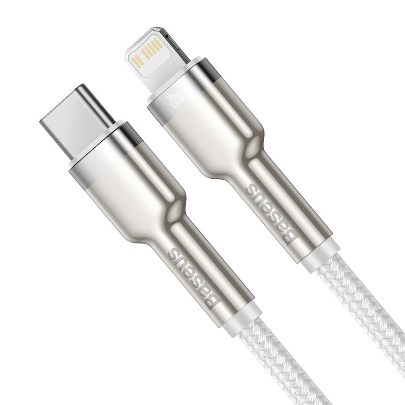 Cable de Carga Rápida Metálico Baseus Tipo - C a Lightning de 1 Metro - 20W - Serie Cafule Premium - Blanco - Bestmart