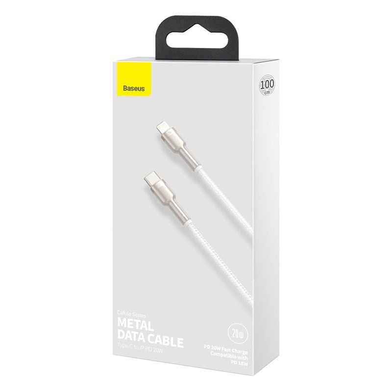 Cable de Carga Rápida Metálico Baseus Tipo - C a Lightning de 1 Metro - 20W - Serie Cafule Premium - Blanco - Bestmart
