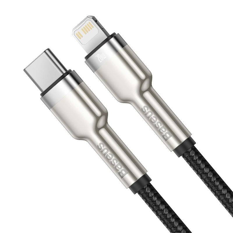 Cable de Carga Rápida Metálico Baseus Tipo - C a Lightning de 1 Metro - 20W - Serie Cafule Premium - Negro - Bestmart