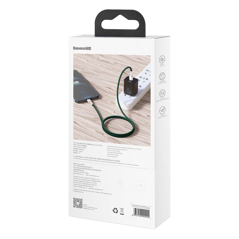 Cable de Carga Rápida Metálico Baseus Tipo - C a Lightning de 1 Metro - 20W - Serie Cafule Premium - Verde - Bestmart