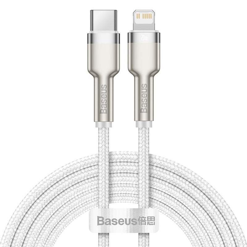 Cable de Carga Rápida Metálico Baseus Tipo - C a Lightning de 2 Metros - 20W - Serie Cafule Premium - Blanco - Bestmart