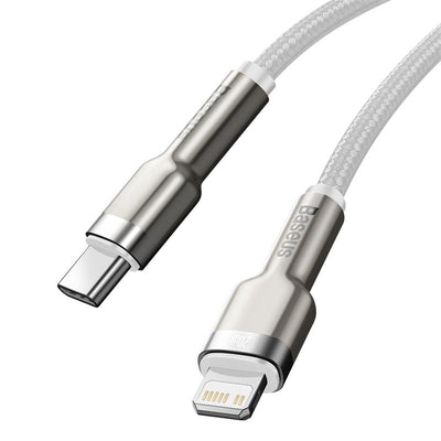 Cable de Carga Rápida Metálico Baseus Tipo - C a Lightning de 2 Metros - 20W - Serie Cafule Premium - Blanco - Bestmart
