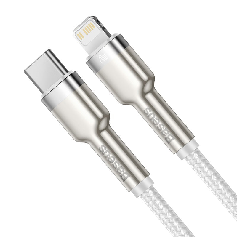 Cable de Carga Rápida Metálico Baseus Tipo - C a Lightning de 2 Metros - 20W - Serie Cafule Premium - Blanco - Bestmart