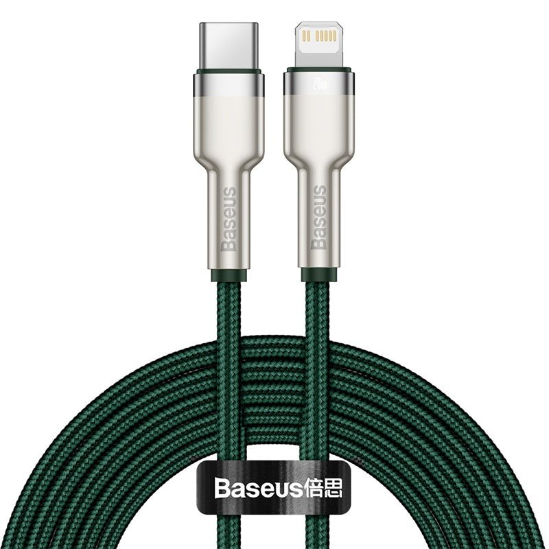 Cable de Carga Rápida Metálico Baseus USB-C a Lightning de 2 Metros - 20W - Serie Cafule Premium - Verde