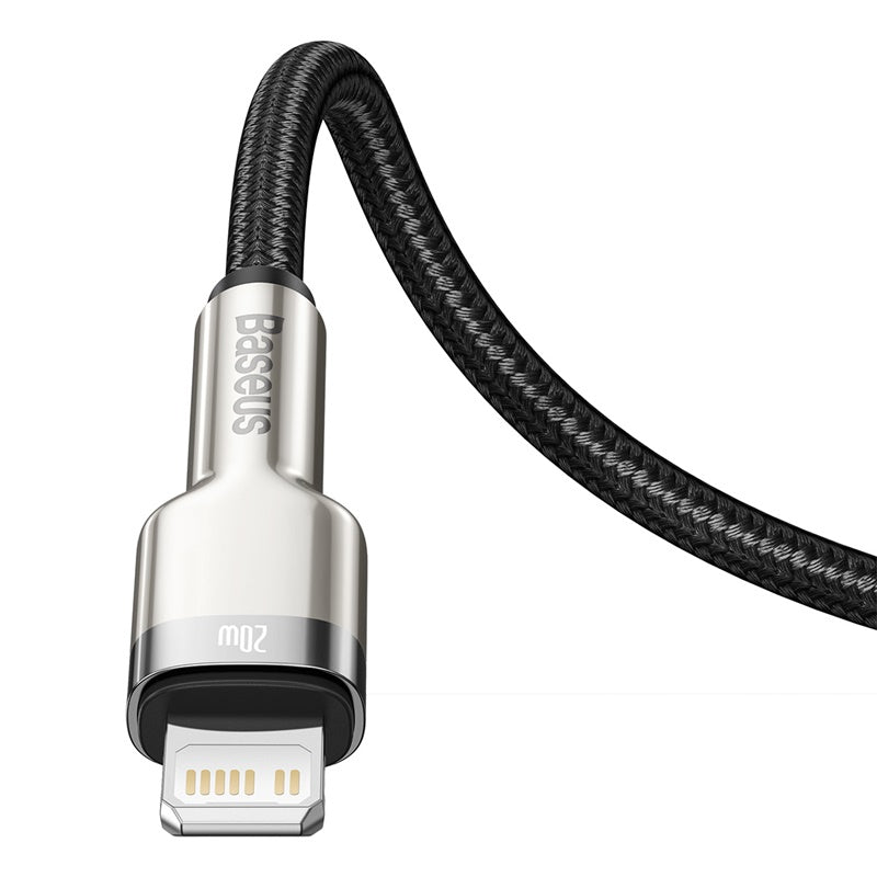 Cable de Carga Rápida Metálico Baseus Tipo - C a Lightning de 25 cm - 20W - Serie Cafule Premium - Negro - Bestmart