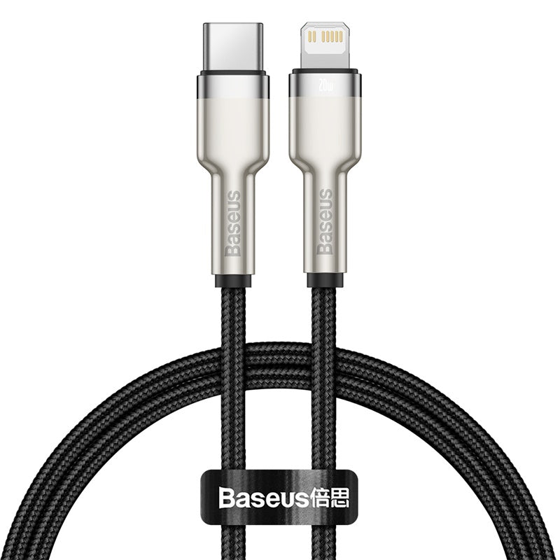 Cable de Carga Rápida Metálico Baseus Tipo - C a Lightning de 25 cm - 20W - Serie Cafule Premium - Negro - Bestmart