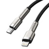 Cable de Carga Rápida Metálico Baseus Tipo - C a Lightning de 25 cm - 20W - Serie Cafule Premium - Negro - Bestmart