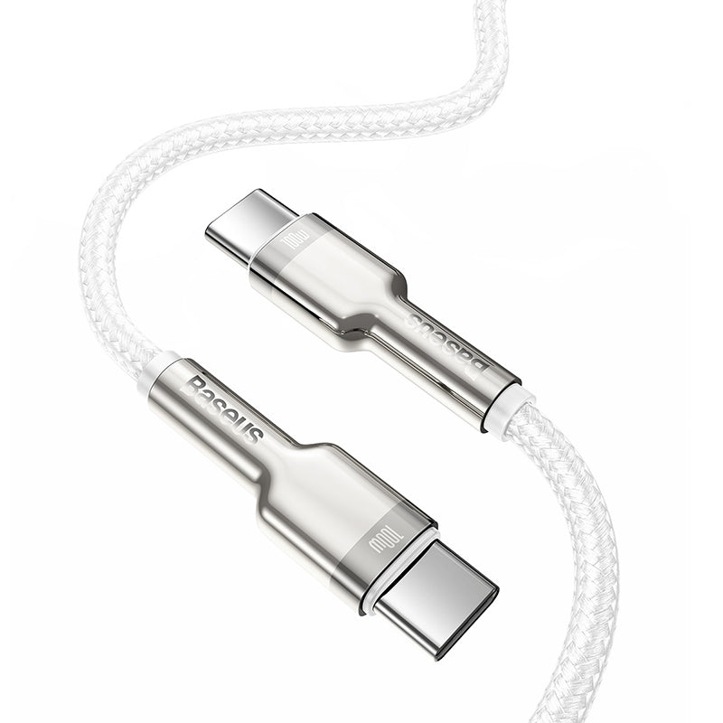 Cable de Carga Rápida Metálico Baseus Tipo - C a Tipo - C de 1 Metro - 100W - Serie Cafule Premium - Blanco - Bestmart