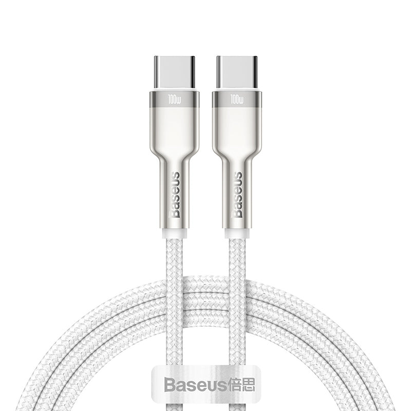 Cable de Carga Rápida Metálico Baseus Tipo - C a Tipo - C de 1 Metro - 100W - Serie Cafule Premium - Blanco - Bestmart
