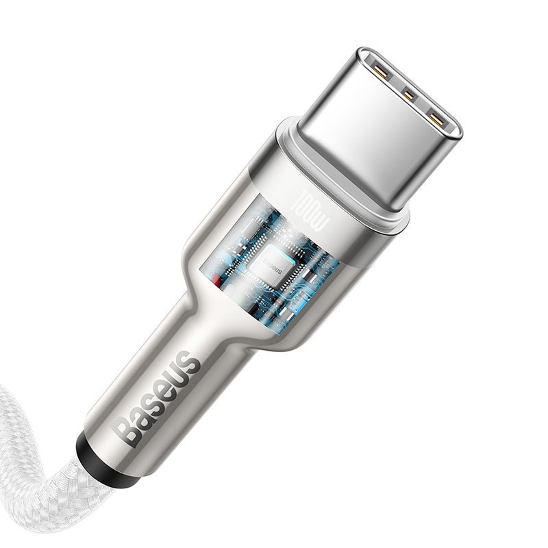 Cable de Carga Rápida Metálico Baseus Tipo - C a Tipo - C de 1 Metro - 100W - Serie Cafule Premium - Blanco - Bestmart