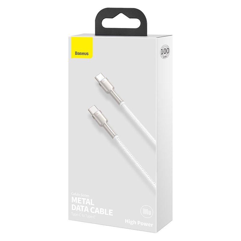 Cable de Carga Rápida Metálico Baseus Tipo - C a Tipo - C de 1 Metro - 100W - Serie Cafule Premium - Blanco - Bestmart