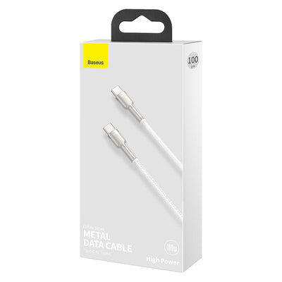 Cable de Carga Rápida Metálico Baseus Tipo - C a Tipo - C de 1 Metro - 100W - Serie Cafule Premium - Blanco - Bestmart
