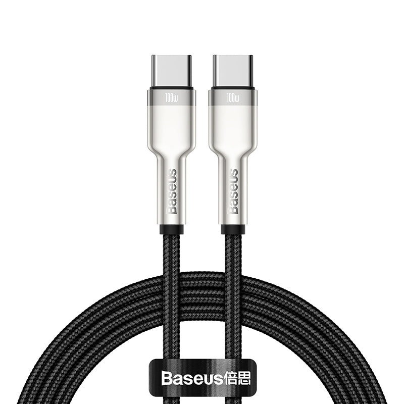 Cable de Carga Rápida Metálico Baseus Tipo - C a Tipo - C de 1 Metro - 100W - Serie Cafule Premium - Negro - Bestmart