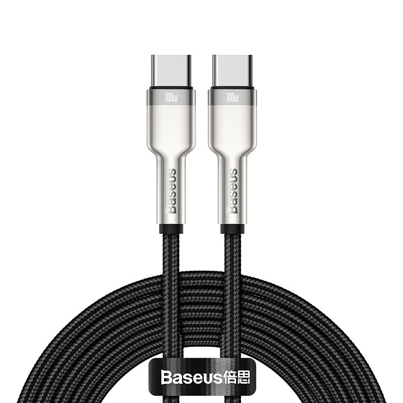 Cable de Carga Rápida Metálico Baseus Tipo - C a Tipo - C de 2 Metros - 100W - Serie Cafule Premium - Negro - Bestmart