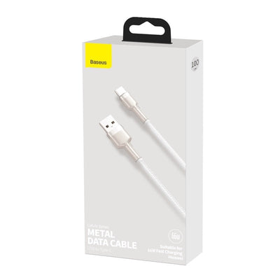 Cable de Carga Rápida Metálico Baseus USB a Tipo - C de 1 Metro - 66W - Serie Cafule Premium - Blanco - Bestmart