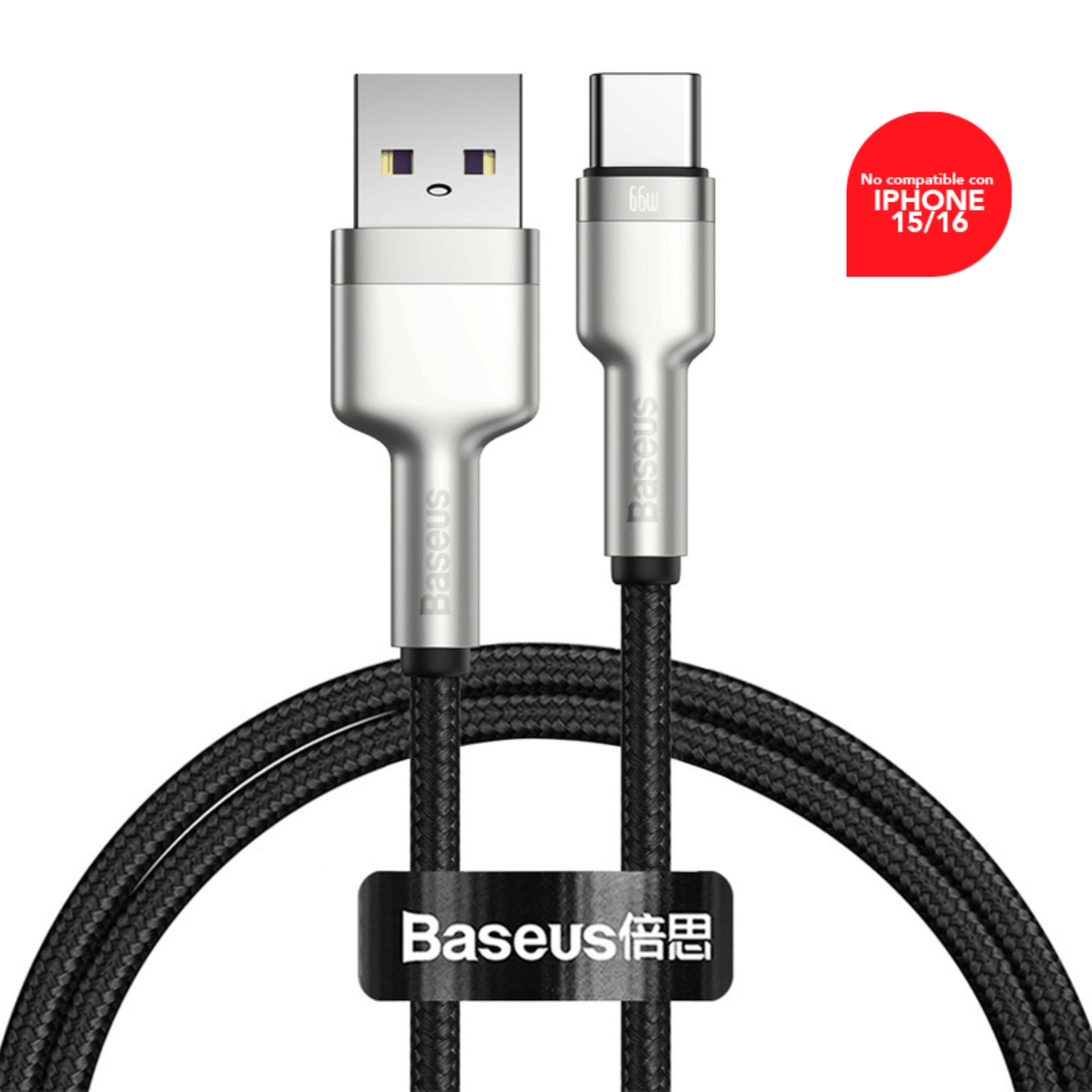 Cable de Carga Rápida Metálico Baseus USB a USB-C de 1 Metro - 66W - Serie Cafule Premium - Negro