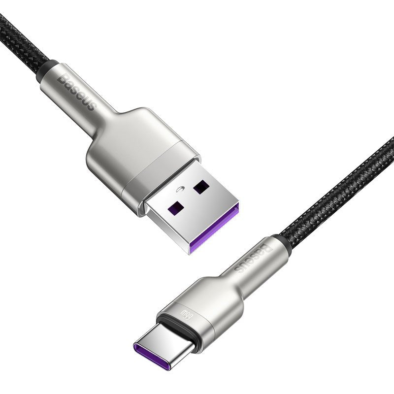 Cable de Carga Rápida Metálico Baseus USB a Tipo - C de 1 Metro - 66W - Serie Cafule Premium - Negro - Bestmart