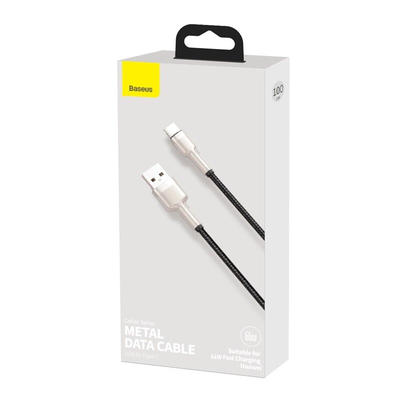 Cable de Carga Rápida Metálico Baseus USB a Tipo - C de 1 Metro - 66W - Serie Cafule Premium - Negro - Bestmart