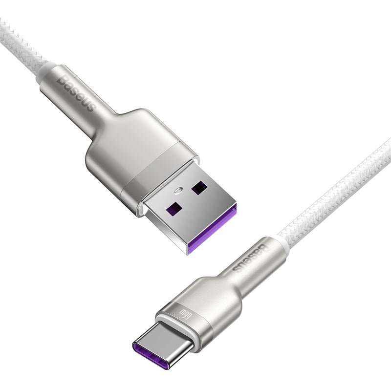 Cable de Carga Rápida Metálico Baseus USB a Tipo - C de 2 Metros - 66W - Serie Cafule Premium - Blanco - Bestmart