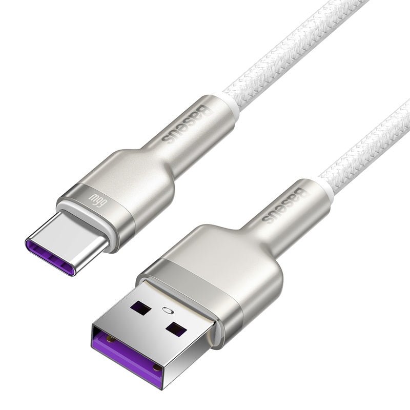 Cable de Carga Rápida Metálico Baseus USB a Tipo - C de 2 Metros - 66W - Serie Cafule Premium - Blanco - Bestmart