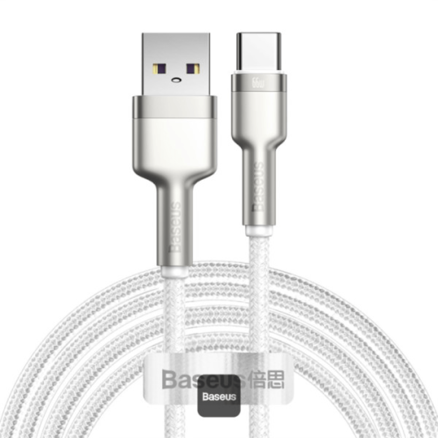 Cable de Carga Rápida Metálico Baseus USB a Tipo - C de 2 Metros - 66W - Serie Cafule Premium - Blanco - Bestmart