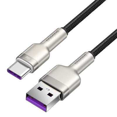 Cable de Carga Rápida Metálico Baseus USB a Tipo - C de 2 Metros - 66W - Serie Cafule Premium - Negro - Bestmart