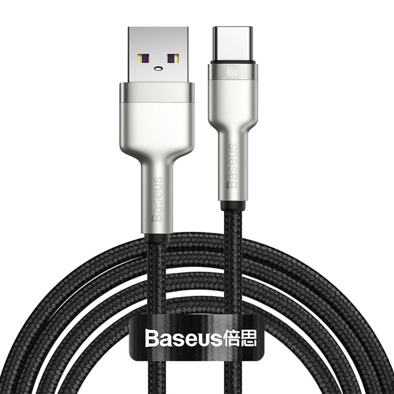 Cable de Carga Rápida Metálico Baseus USB a Tipo - C de 2 Metros - 66W - Serie Cafule Premium - Negro - Bestmart