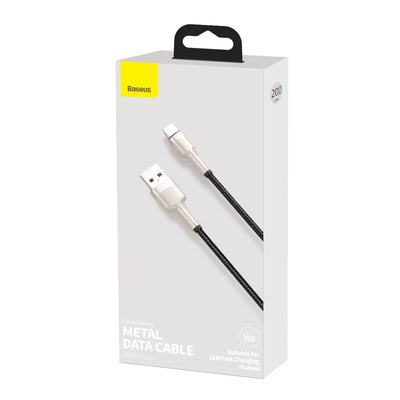 Cable de Carga Rápida Metálico Baseus USB a Tipo - C de 2 Metros - 66W - Serie Cafule Premium - Negro - Bestmart