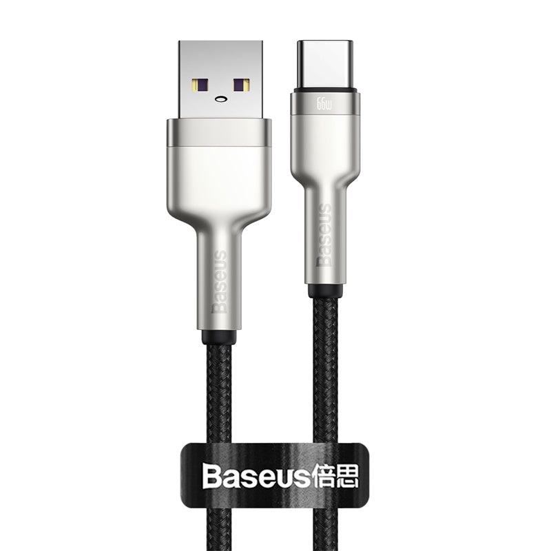 Cable de Carga Rápida Metálico Baseus USB a Tipo - C de 25 cm - 66W - Serie Cafule Premium - Negro - Bestmart